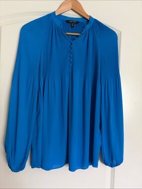 Lauren Ralph Lauren cobalt blue pleated yoke button-front blouse